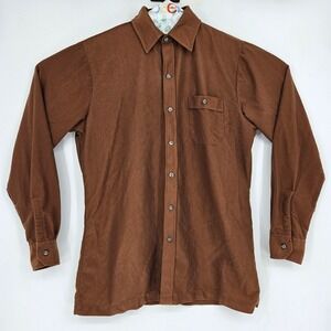 Vintage JC Penney Shirt Mens Medium Button Up Brown‎ Long Sleeve Sportswear
